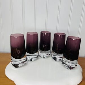 5 Vintage Scandinavian Purple Plum Amethyst Sommerso Art Glass Shot Glasses NICE